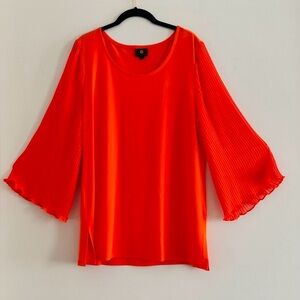 JM Collection Orange Blouse with Bell Pleated Sleeves Size XL